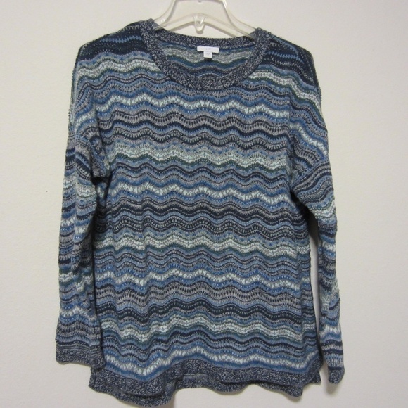 J.Jill sweater women’s M Chevron Knit Crew Neck Side Slit Pullover Tunic - Picture 3 of 13